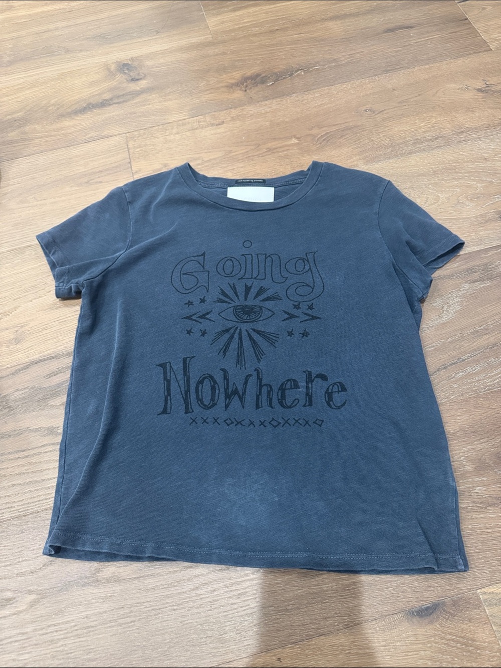 MOTHER Short-Sleeve Graphic Tee - Washed Dark Blue Distressed